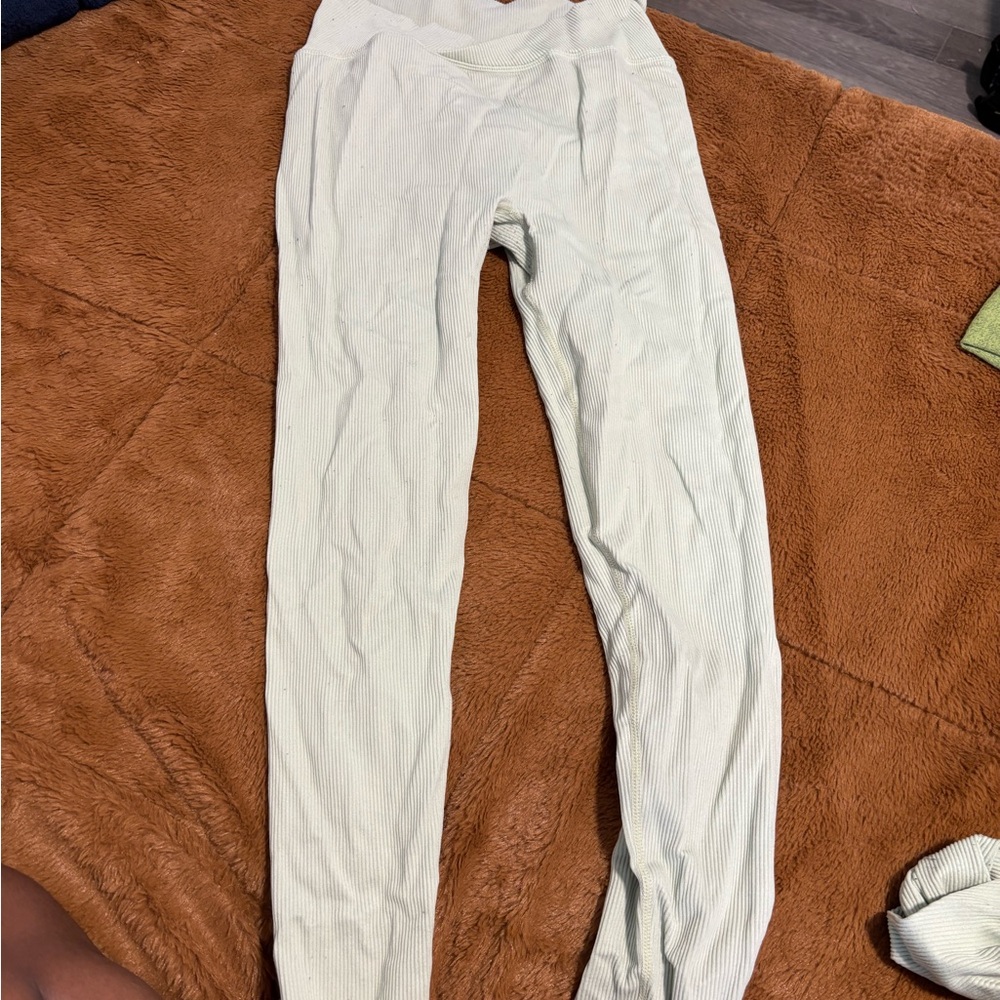 Ribbed High-Waisted Leggings and matching top- Light Green